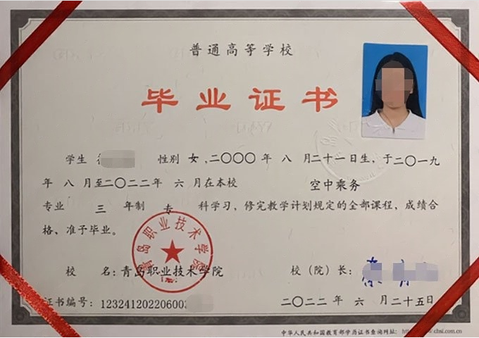 惠阳青岛职业技术学院毕业证样本图片